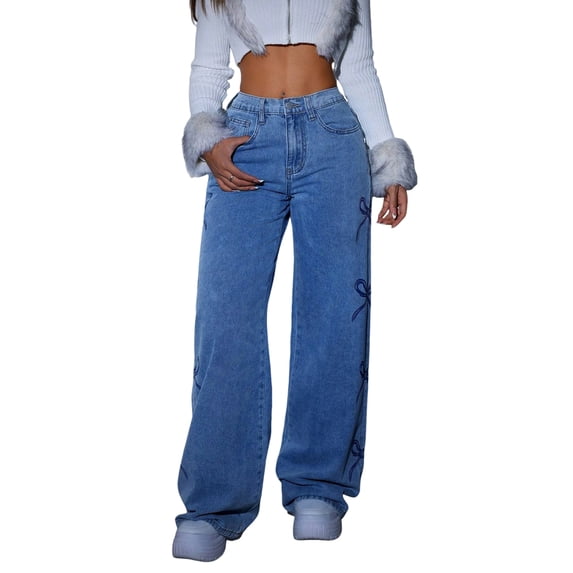 Woman Jeans High Waist Wide Leg Loose Pants Casual Streetwear Cute Clothes L