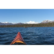 Woman Kayaking In Byers Lake As Seen From Another Kayakers Point Of View With Scenic View Of Mt. Mckinley On A Clear Su