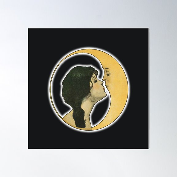 Woman Kissing Moon, (Dear Old Dixie Moon) Night Version. High Definition Poster Wall Art, Modern Wall Decor, 16x16 UNFRAMED