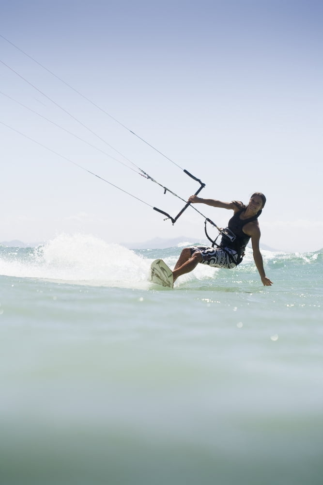 Woman Kitesurfing In Costa De La Luz Tarifa Cadiz Andalucia Spain Canvas Art - Marcos Welsh Design Pics (12 x 19)
