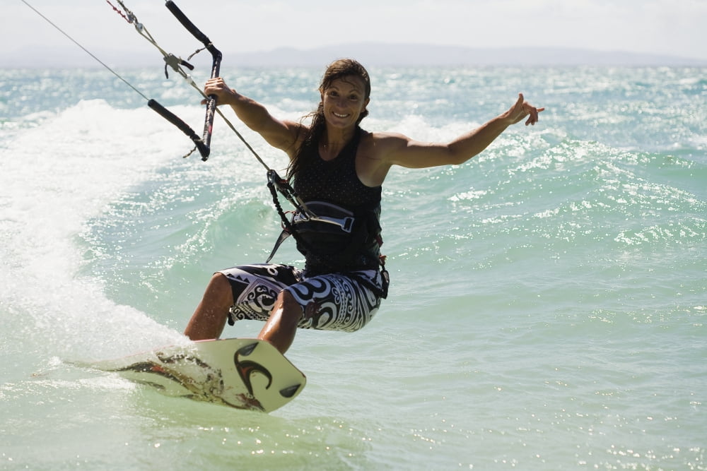 Woman Kitesurfing In Costa De La Luz Tarifa Cadiz Andalucia Spain Canvas Art - Marcos Welsh Design Pics (19 x 12)