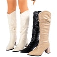 thumbnail image 1 of Woman Knee High Boots Chunky Low Heel Pointy Toe Boots with Side Zipper Casual Outdoor Dressy Comfortable Booties Winter Shoes for Women White 6.5, 1 of 8