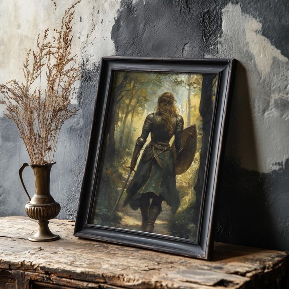 Woman Knight In Forest Primitive Medieval Fantasy Warrior Art