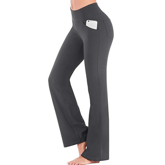 Woman Lady Bootcut Yoga Pants with Pockets Elastic High Waist Gym Exercise Active Wear Stretch Workout Pants Leggings Plus Size