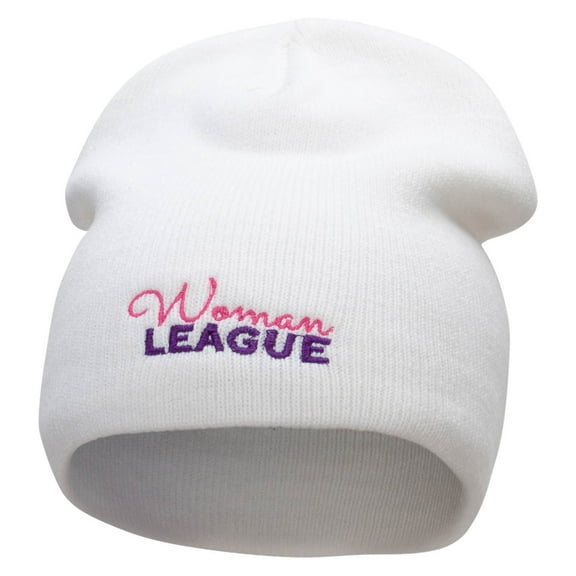 Woman League Embroidered 8 Inch Short Beanie - White OSFM