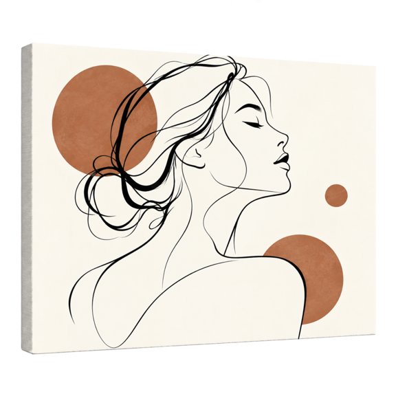 Woman Line Art Canvas Wall Art, Minimalist Female Face Portrait with Abstract Terracotta Shapes, Modern Boho Neutral Wall Decor for Bedroom Living Room Office, 10x8 Inch