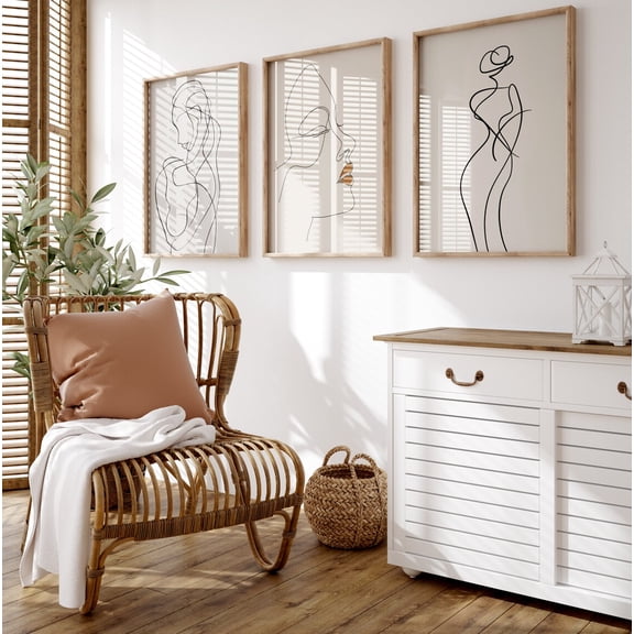 Woman Line Drawing Art Minimalist Feminine One Line Female Body Print Set 3