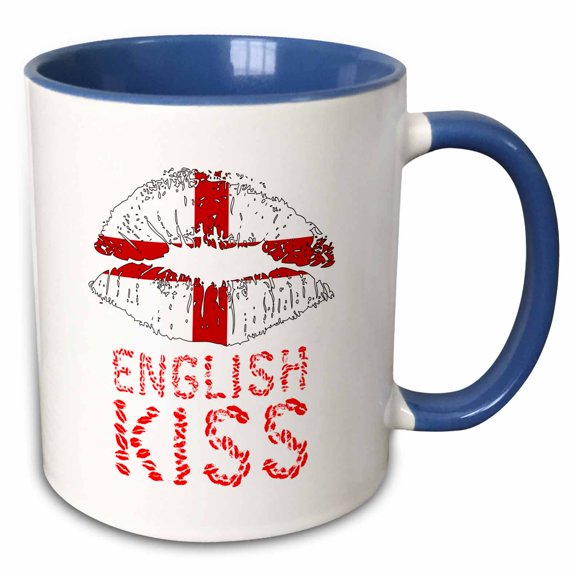 3drose, Woman Lips, Flag of England. English Kiss. Patriotic, Travel Gift, 15oz Two-tone Blue Mug