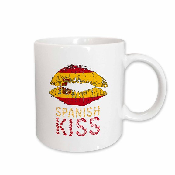 3drose, Woman Lips, Flag of Spain. Spanish Kiss Text. Funny Patriotic Gift, 11oz Mug