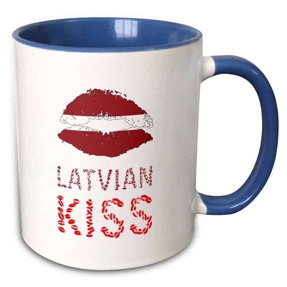 3drose, Woman Lips, the Flag of Latvia. Latvian Kiss Patriotic Gif, 15oz Two-tone Blue Mug