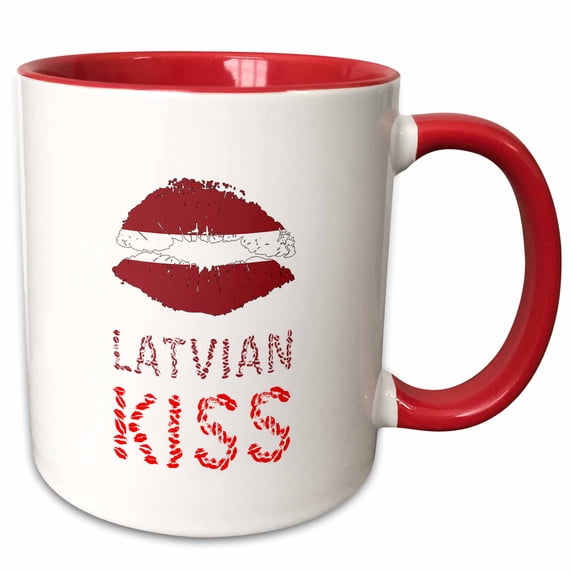 3drose, Woman Lips, the Flag of Latvia. Latvian Kiss Patriotic Gif, 15oz Two-tone Red Mug