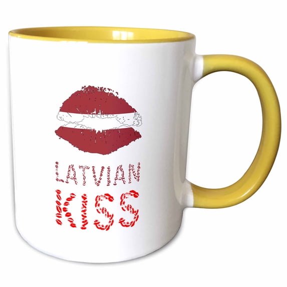 3drose, Woman Lips, the Flag of Latvia. Latvian Kiss Patriotic Gif, 15oz Two-tone Yellow Mug