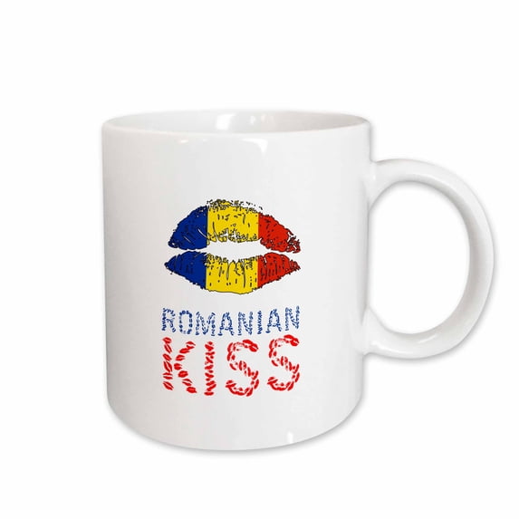 3drose, Woman Lips, the Flag of Romania. Romanian Kiss Text. Patriotic Gift, 15oz Mug