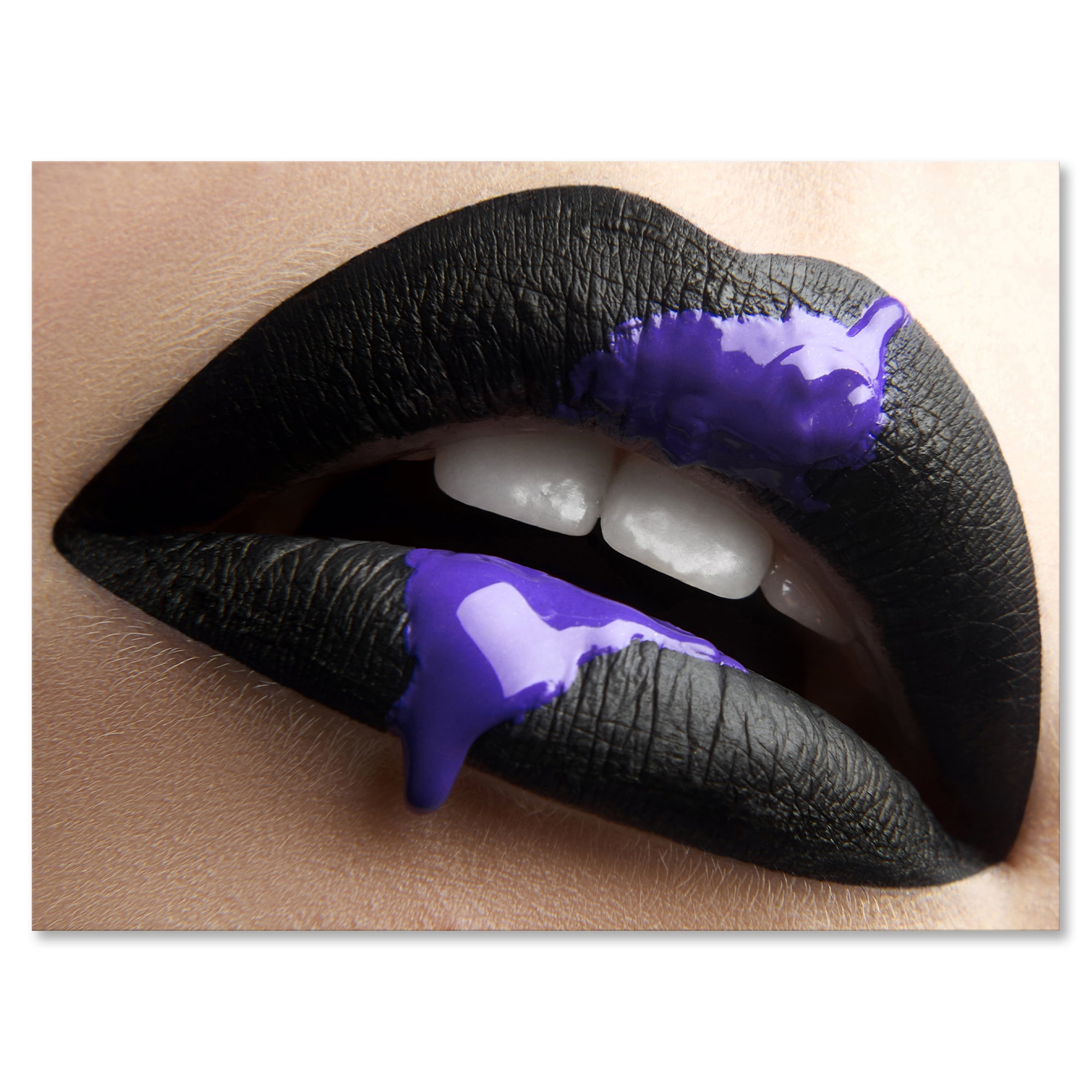 Woman Lips With Black Lipstick & Purple Paint 12 in x 8 in Photography Canvas Art Print, by Designart