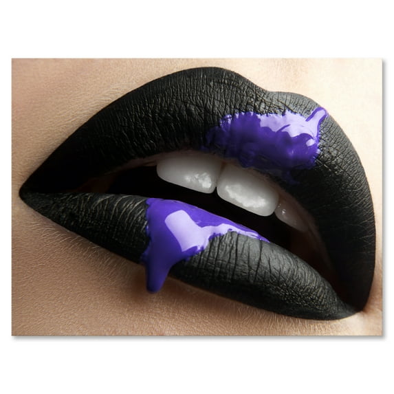 Woman Lips With Black Lipstick & Purple Paint 12 in x 8 in Photography Canvas Art Print, by Designart