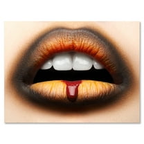 Woman Lips With Black & Orange Lipstick 12 in x 8 in Photography Canvas Art Print, by Designart