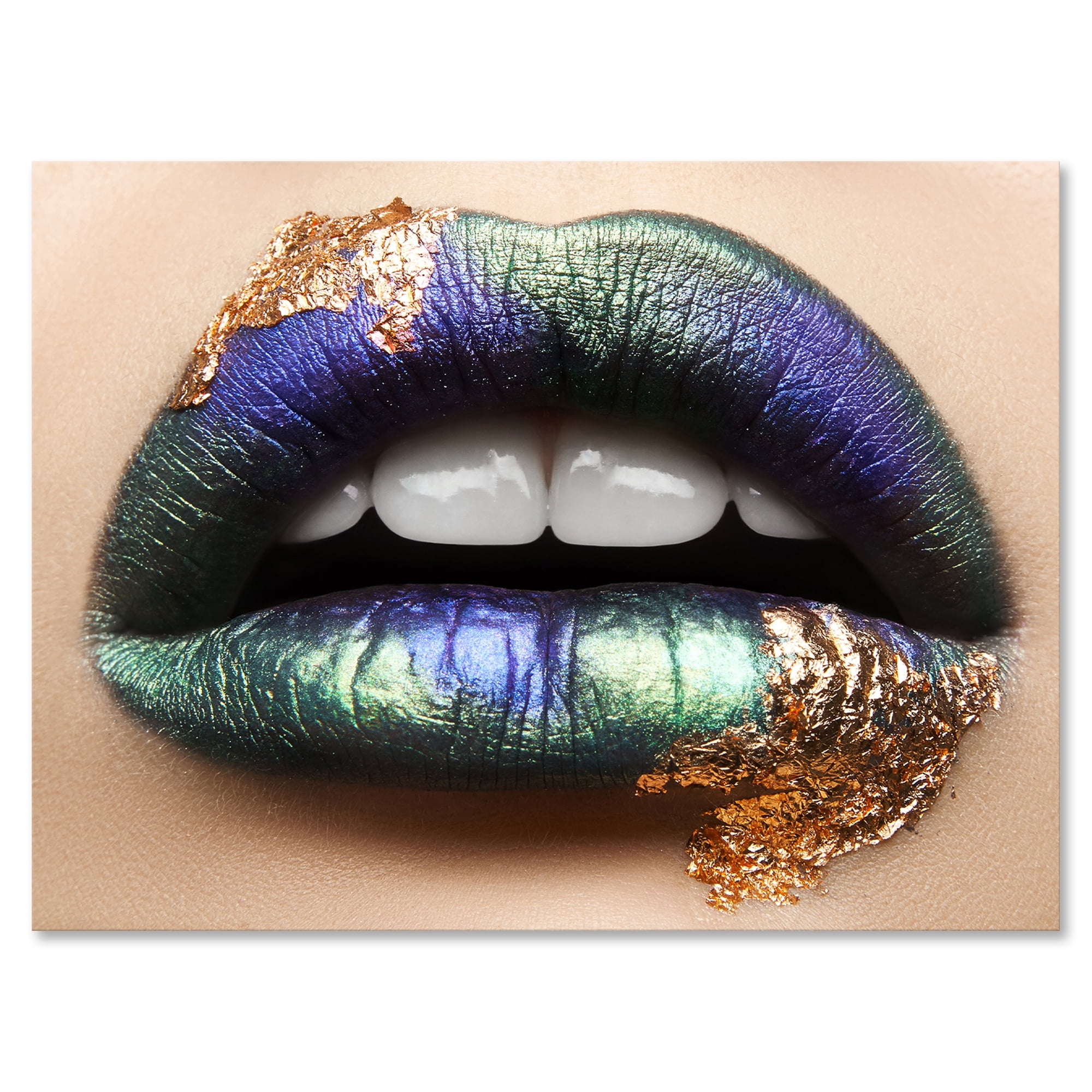 Woman Lips With Green Lipstick & Teeth 12 in x 8 in Painting Canvas Art Print, by Designart