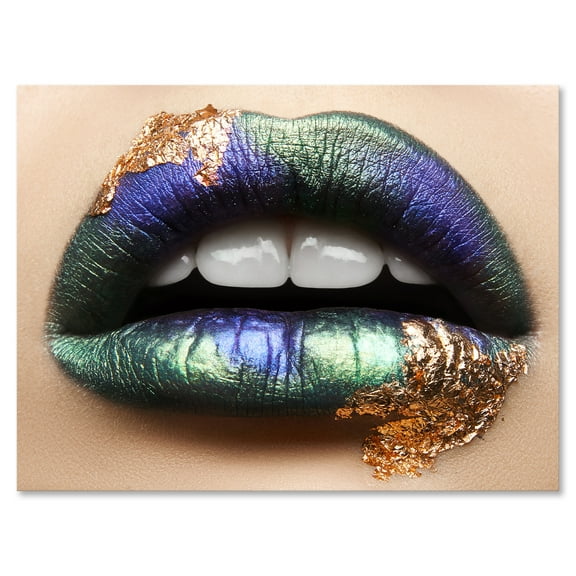 Woman Lips With Green Lipstick & Teeth 12 in x 8 in Painting Canvas Art Print, by Designart