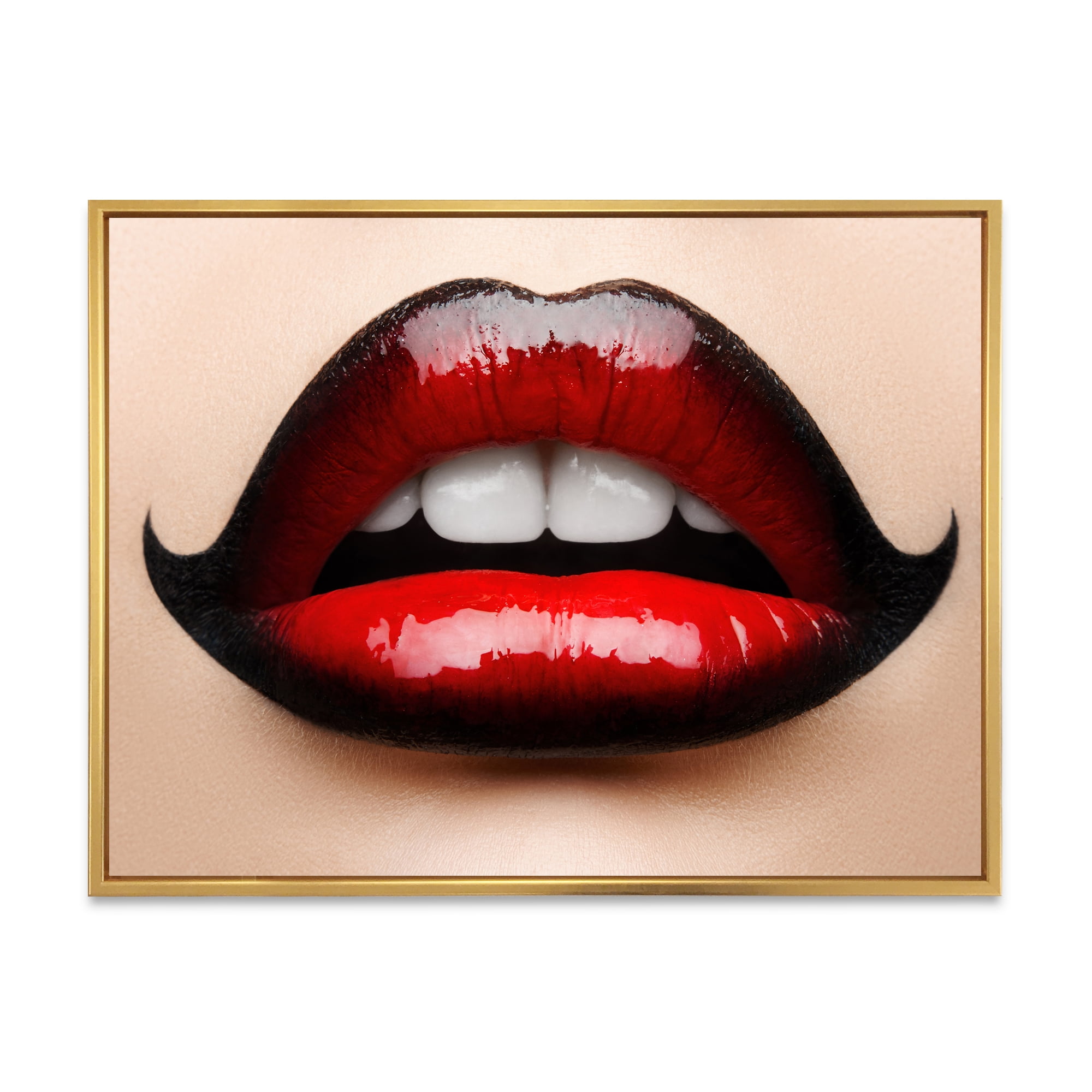 Woman Lips With Red and Black Lipstick 40 in x 30 in Framed Photography Canvas Art Print, by Designart