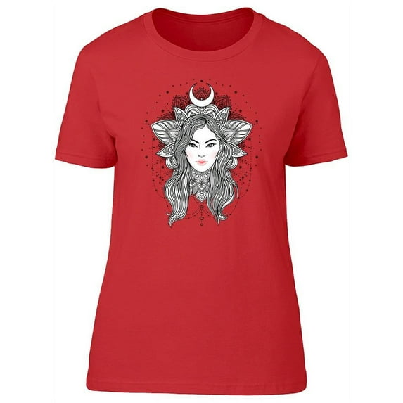 Woman Long Hair On Ornate Lotus T-Shirt Women -Image by Shutterstock, Female Large