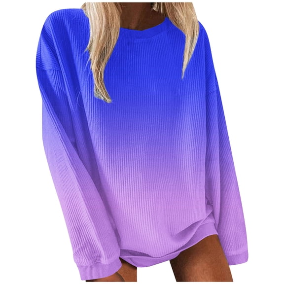 Woman Long Sleeve Round Neck Printing Blouse Autumn Causal Pullover Tops for Women Fashion Purple,XXL