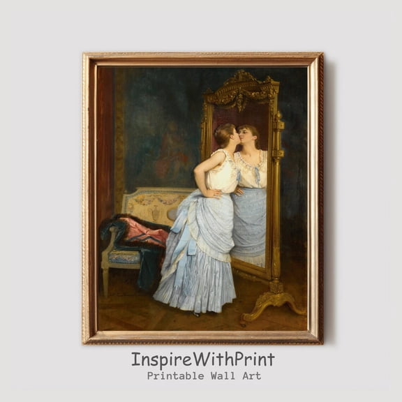 Woman Looking In the Mirror , Moody Portrait Poster Antique Portrait Art, Feminist Poster Vintage Fashion Wall Art, Size 24x36 UNFFRAMED F03.1.6l825