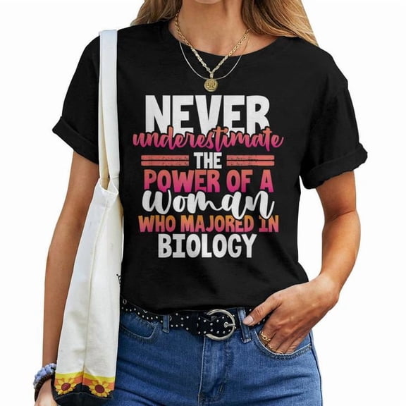 Woman Majored in Biology Graphic Cotton T-Shirt Women Adult Soft Breathable Tee Casual Wear Comfortable Everyday Outfit, Size S, Color Black