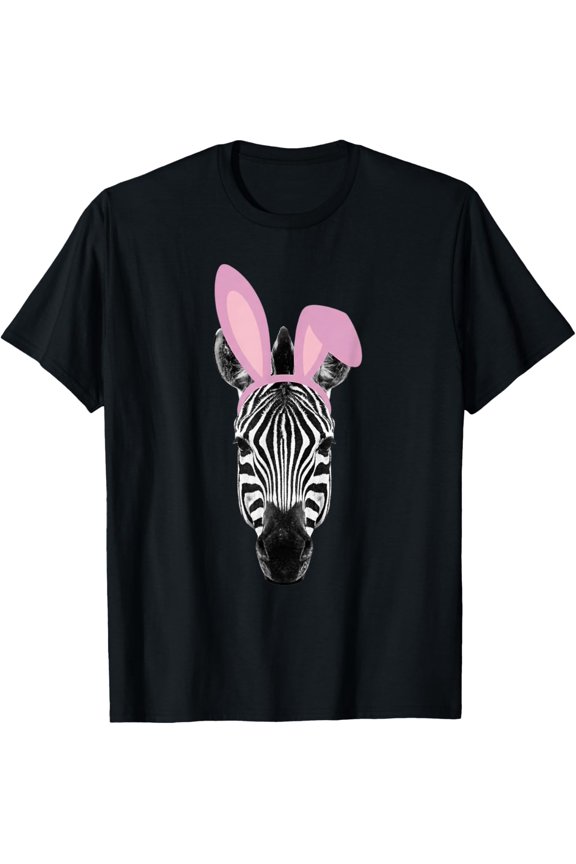 Woman Man Funny Egg Day Vintage Zebra Bunny Ears Shirt BLACK Unisex S-5XL