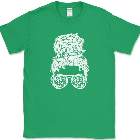 Woman Messy Bun Hair Don't Care T-Shirt Funny Wife Mother Homemaker Tee - Green, 5XL