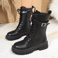 thumbnail image 1 of Woman Mid Calf Boots Round Toe Chunky Heel Lace-up Cozy Boots Women's Casual Versatile Fashionable Fall Winter Trendy Short Boots, 1 of 9