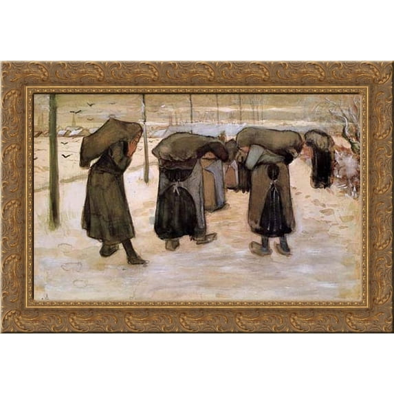 Woman Miners Carrying Coal 24x18 Gold Ornate Wood Framed Canvas Art by Van Gogh, Vincent