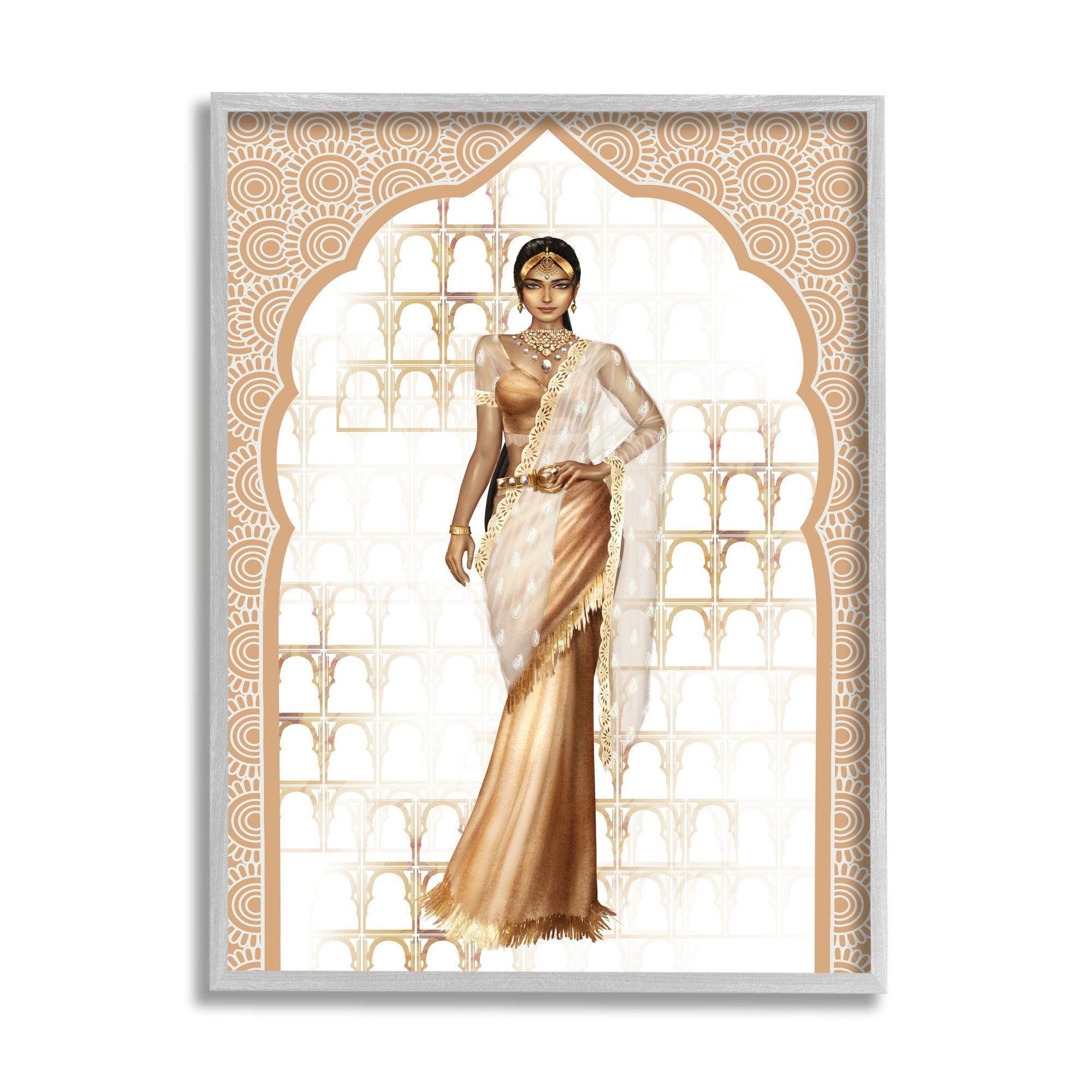 Woman Modelling Islamic Fashion Glam Pattern Beige 16 in x 20 in Framed Painting Art Print, by Stupell Home Décor