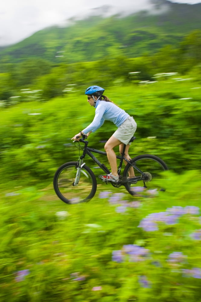 Woman Mountain Biking On Mint Glacier Trail In The Hatcher Pass Area Talkeetna Mountains Southcentral Alaska Summer Canvas Art - Michael DeYoung Design Pics (11 x 17)