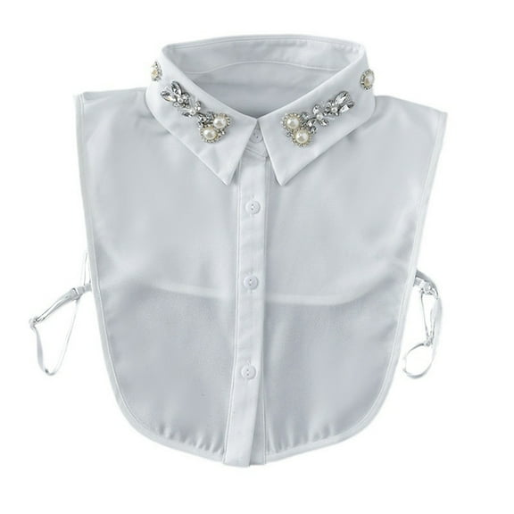 Woman Necklines Detachable Rhinestone&Pearl Trim Collar Half Shirt Collar