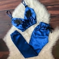 thumbnail image 1 of Woman Nightgown Clearance Women V-Neck Eyelash Lace Stain Camisole Pajamas Bowknot Pants Set, 1 of 5