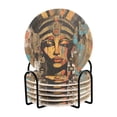 thumbnail image 1 of Woman Of Face 6 Pcs Drink Coasters with Holder Absorbent Coasters Woven Coasters for Drinks Table Desk Protection Home Decor, 1 of 7