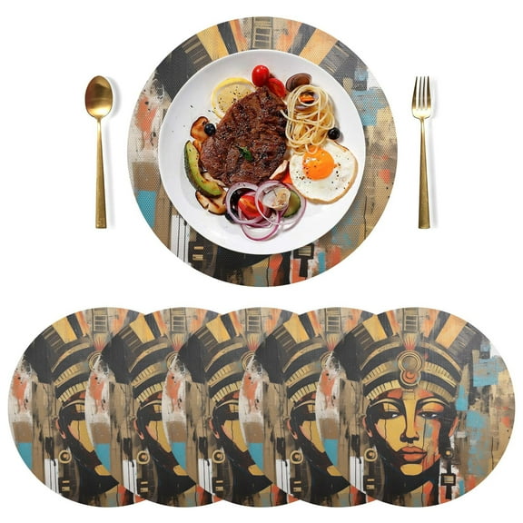 Woman Of Face Black Round Placemats Plate Mats 15 Inch Non-Slip Heat Resistant Washable PVC Set Indoor for Kitchen Dining Table 1PC