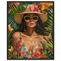 Woman Of Tropics Canvas Tropical Abstract Wall Art by Art Remedy, Black Frame, 16" x 20"
