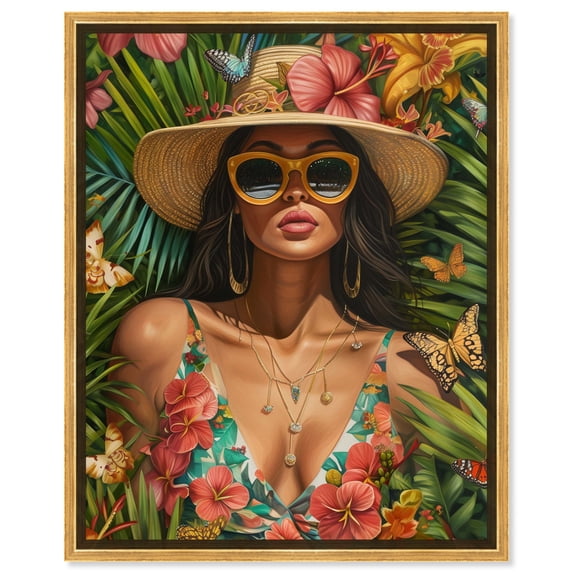 Woman Of Tropics Canvas Tropical Abstract Wall Art by Art Remedy, Gold Frame, 24" x 30"