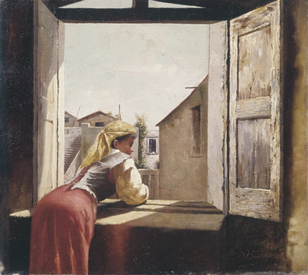 Woman On A Window (Donna Alla Finestra) Canvas Art - (24 x 18)