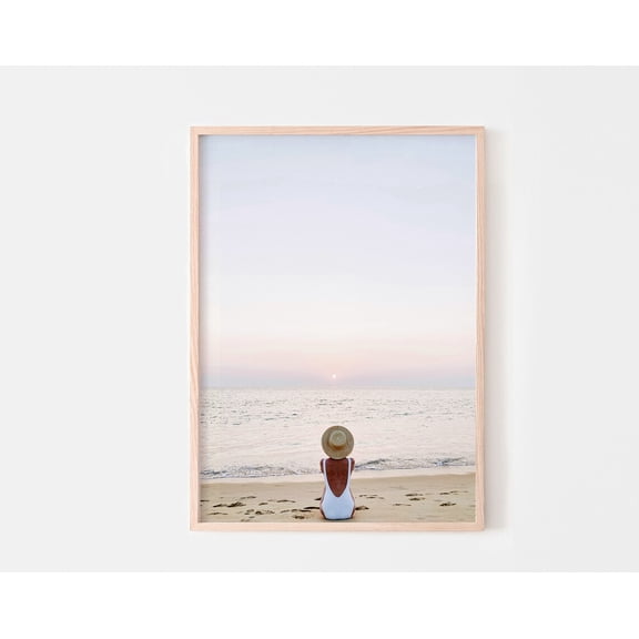Woman On Beach Print, Coastal, Modern Fashion Poster, Pastel Ocean Photo, Fashion Beauty Decor, Wall Art, Modern Wall Decor, 8x12 UNFRAMED