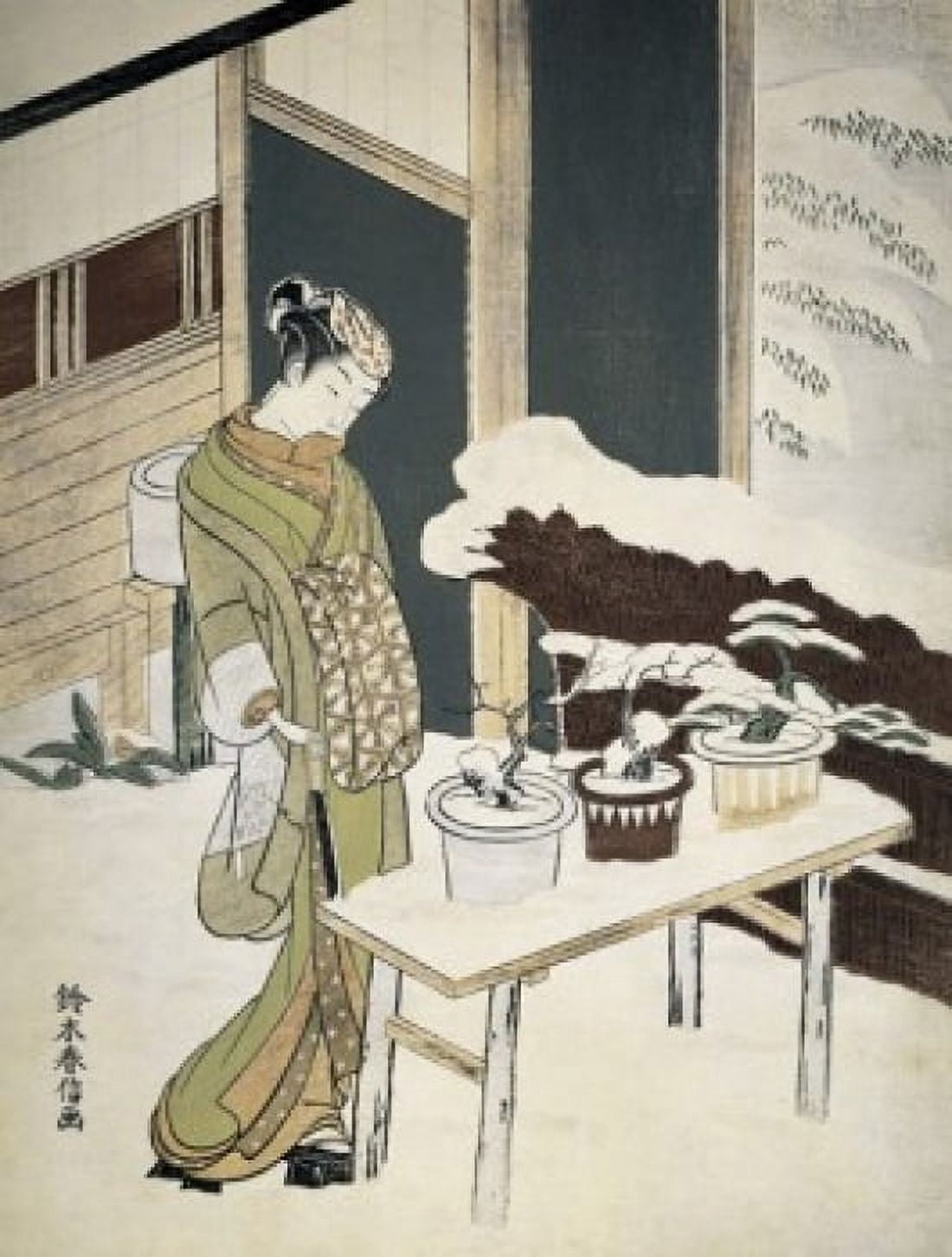 Woman Outside in Winter Japanese Art Woodcut Canvas Art - (24 x 36)