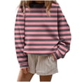 thumbnail image 1 of Woman Oversized Sweatshirt Striped Pullover Round Neck Long Sleeve Tops Loose Casual Pullover Sweat Tops Loose Fit Sweaters Fall Winter Cosy Tunics Streetwear 02-Hot Pink XL, 1 of 5