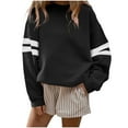 thumbnail image 1 of Woman Oversized Sweatshirt Striped Pullover Round Neck Long Sleeve Tops Loose Casual Pullover Sweat Tops Loose Fit Sweaters Fall Winter Cosy Tunics Streetwear 01-Navy S, 1 of 5