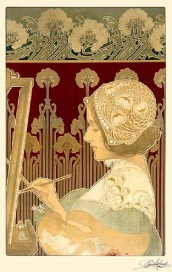 Woman Painting Canvas Art - Privat Livemont (12 x 18)
