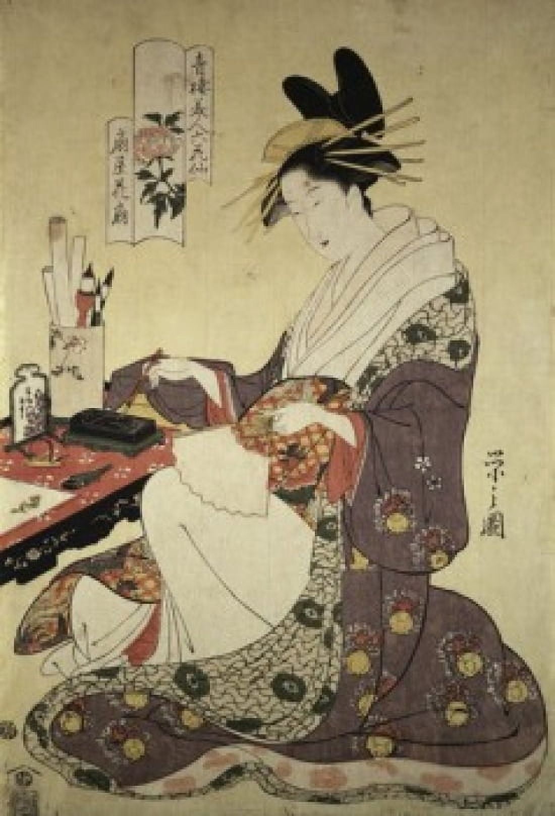 Woman Painting  Japanese Art Woodcut Canvas Art -  (24 x 36)