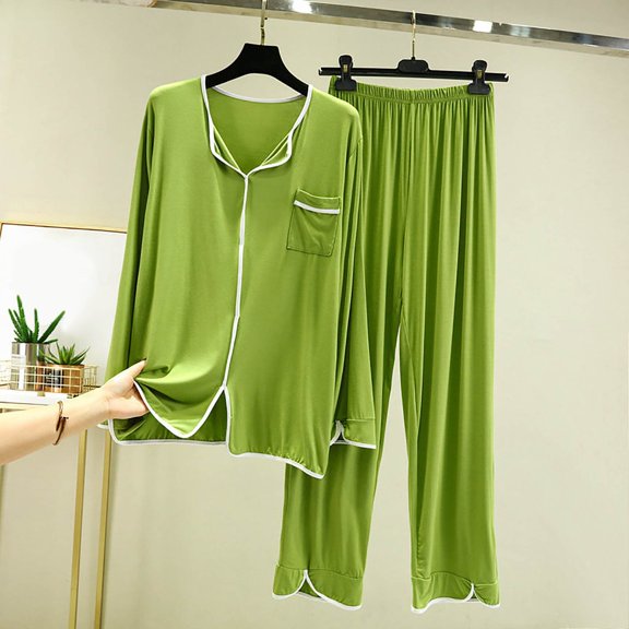 Woman Pajama Set Women Soft Pajamas Set Long Sleeve Crew Neck Sleepwear Loungewear Two Piece Sets Women Winter Clothes for Women L