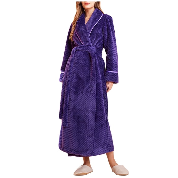 Woman Pajama Skirt Women's Plush Robes Long Bathrobes Collar Nightgown Home Wear Warm Comfy Fleece Spa Loungewear with Pockets S-25 Purple 3XL