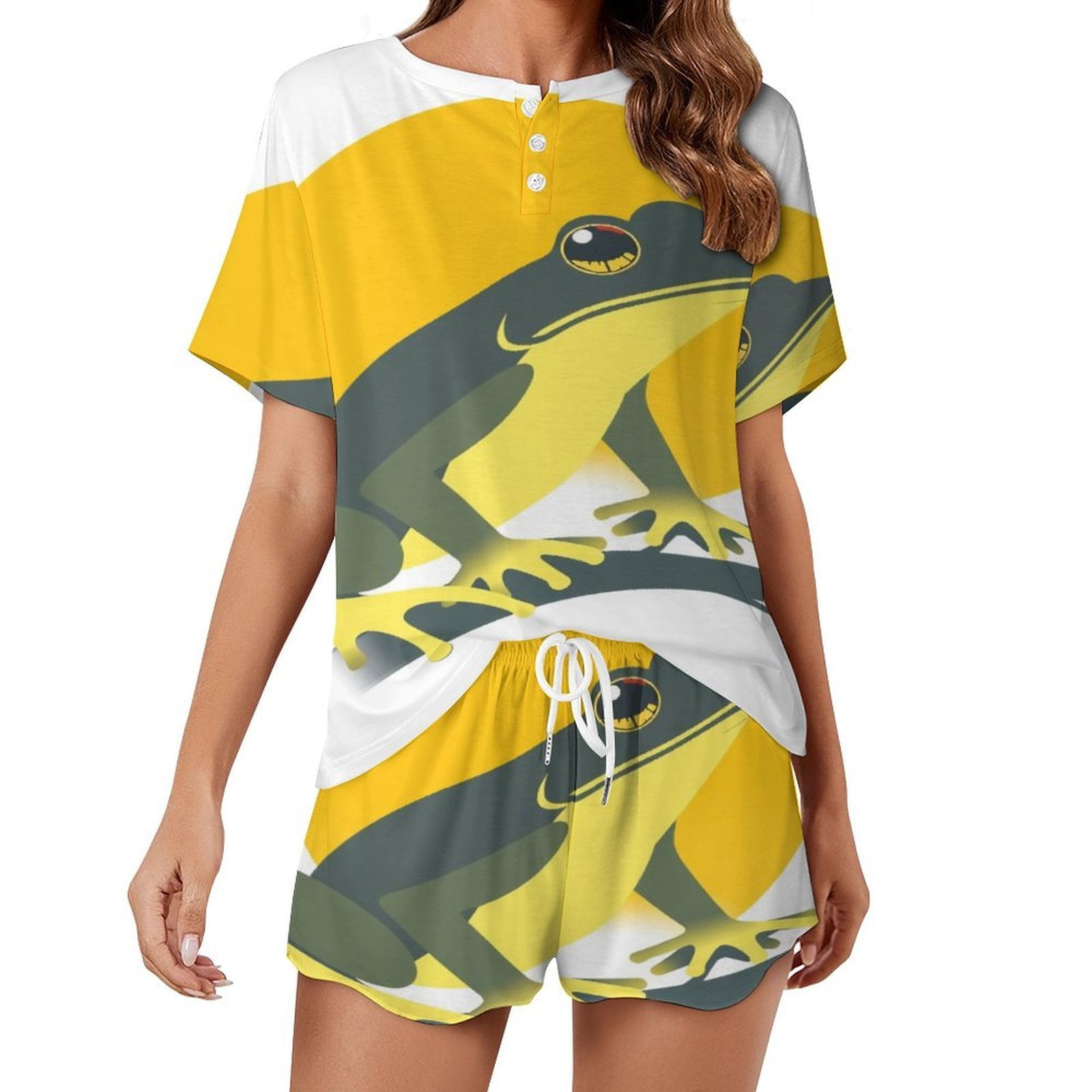 Woman Pajamas Set Frog Sun Branch Summer Short-Sleeved Female Suit ...