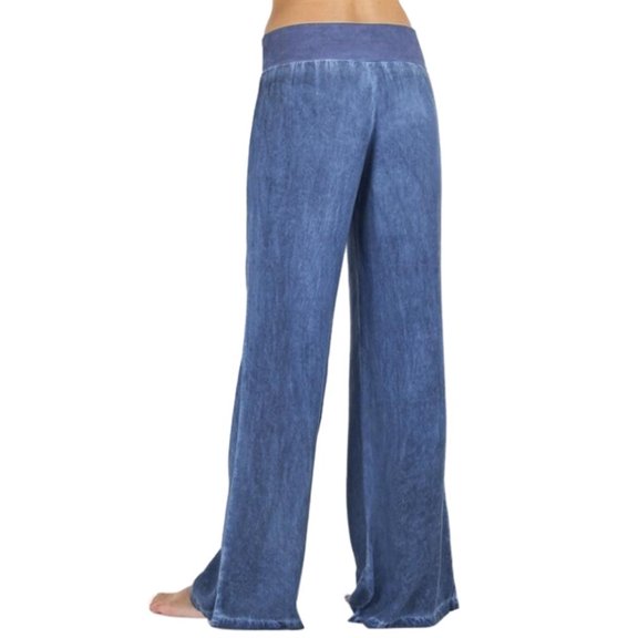 Woman Pants Women High Waist Elasticity Denim Wide Leg Palazzo Pants Jeans Trousers Blue 4XL(4XL)